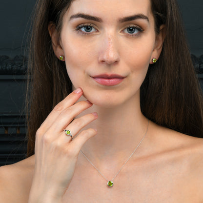 Dainty 925 Sterling Silver Bezel Set Peridot Ring For Women