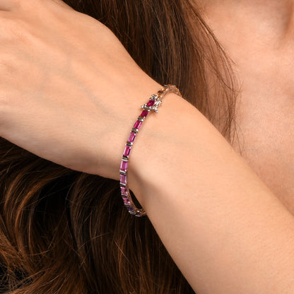 Sterling Silver Tennis Bracelets with Multicoloured Baguette-Cut Stones
