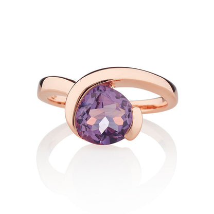 Rose Gold Vermeil Pear-Shaped Amethyst Gemstone Ring For Women
