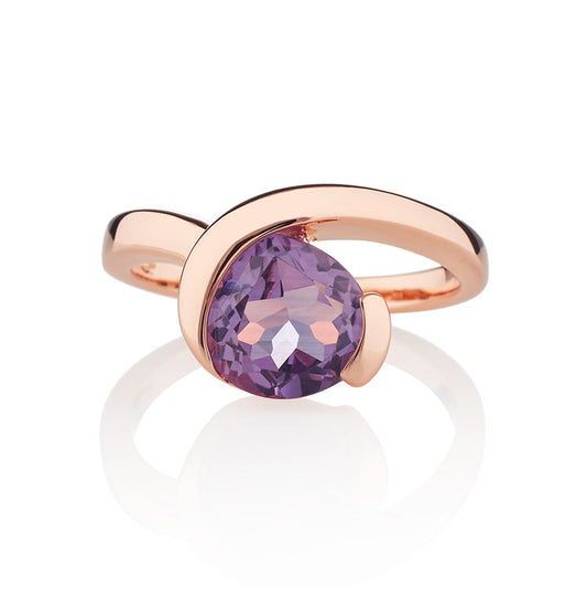 Rose Gold Vermeil Pear-Shaped Amethyst Gemstone Ring For Women
