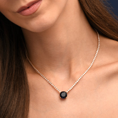 Gold Necklace with a Large Centre Blue Cubic Zirconia Stone