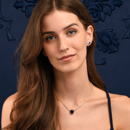 Gold Necklace with a Large Centre Blue Cubic Zirconia Stone