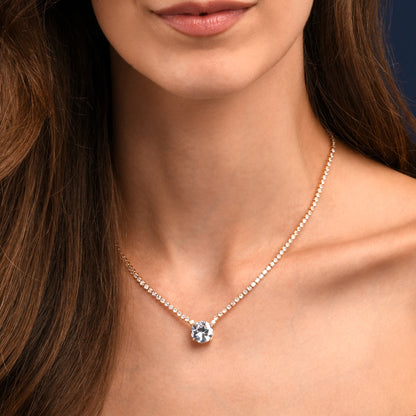 Gold Necklace with a Large Centre White Cubic Zirconia Stone
