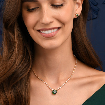 Gold Necklace with a Large Centre Green Cubic Zirconia Stone