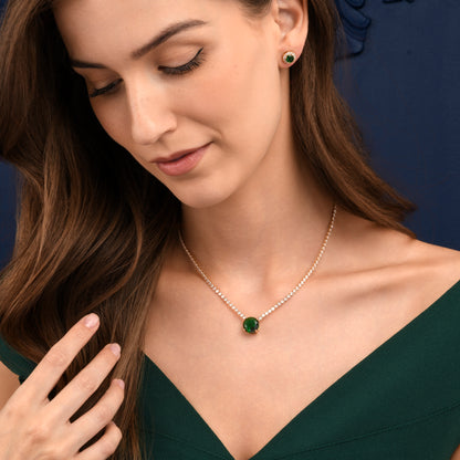 Gold Necklace with a Large Centre Green Cubic Zirconia Stone