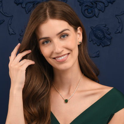 Gold Necklace with a Large Centre Green Cubic Zirconia Stone