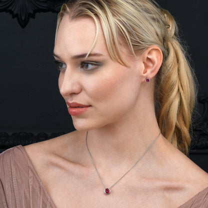 925 Sterling Silver Red Solitaire Bezel Set Pendant Necklace for Women
