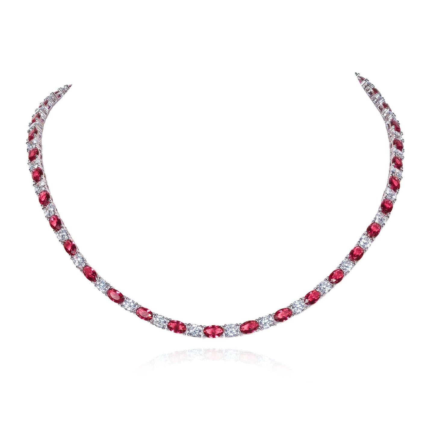 Red Tennis Necklace for Women in 925 Sterling Silver