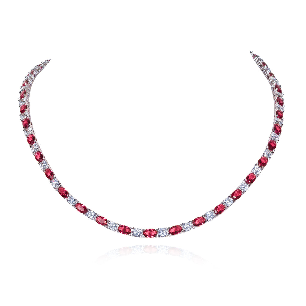 Red Tennis Necklace for Women in 925 Sterling Silver