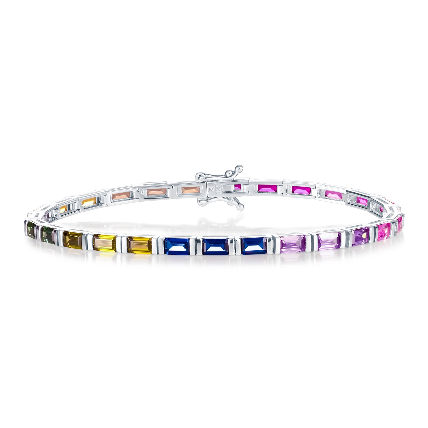 Sterling Silver Tennis Bracelets with Multicoloured Baguette-Cut Stones