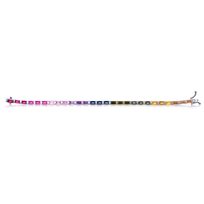Sterling Silver Tennis Bracelets with Multicoloured Baguette-Cut Stones