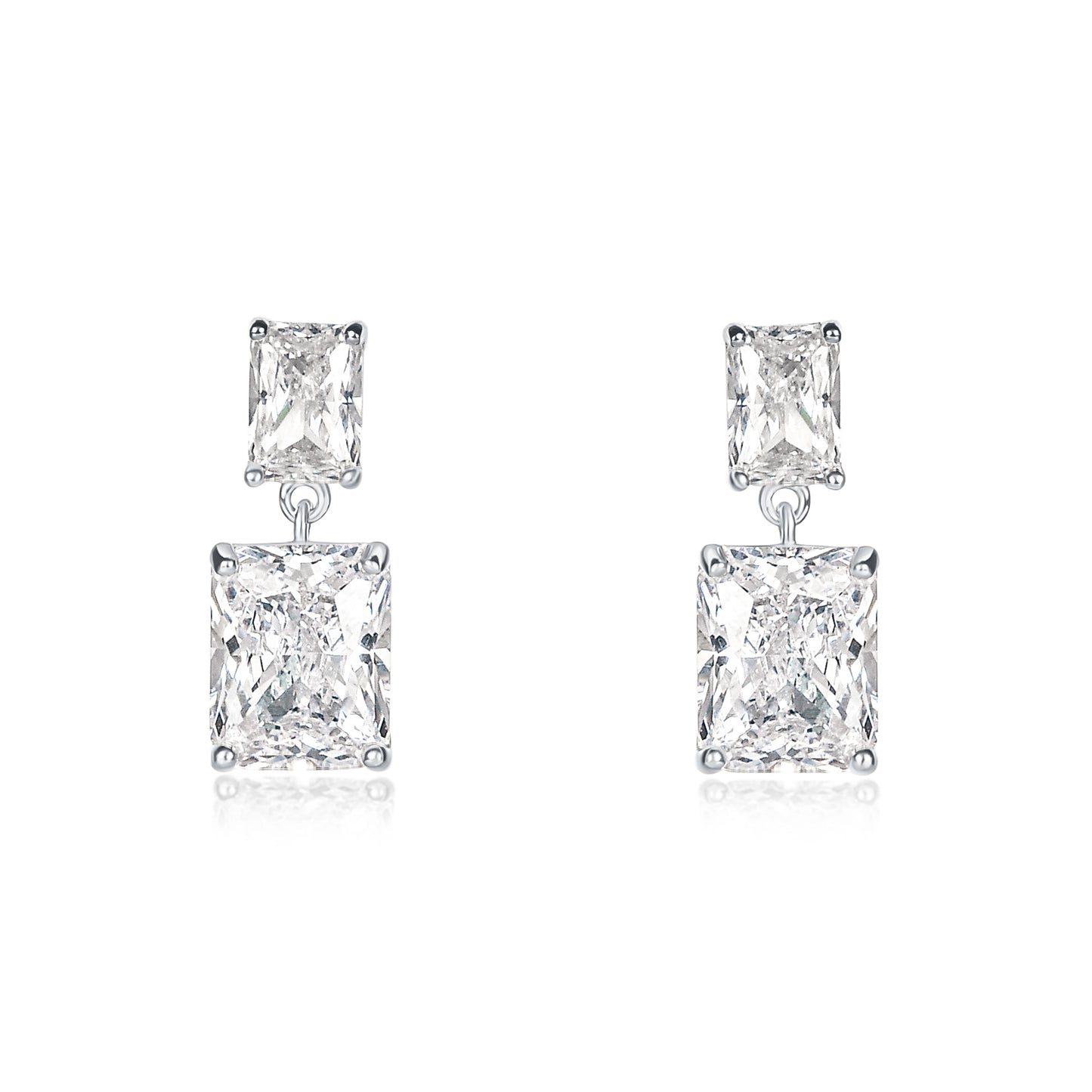 925 Sterling Silver Double Rectangle Cubic Zirconia Dangle Earrings