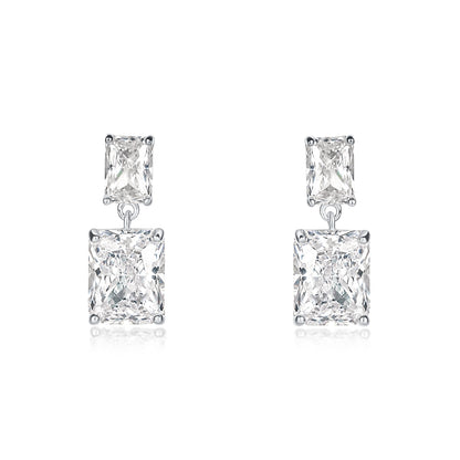 925 Sterling Silver Double Rectangle Cubic Zirconia Dangle Earrings