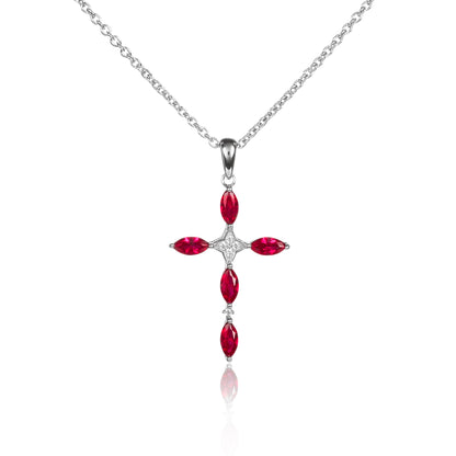Red Sterling Silver Cross Necklace for Women with Red Stones