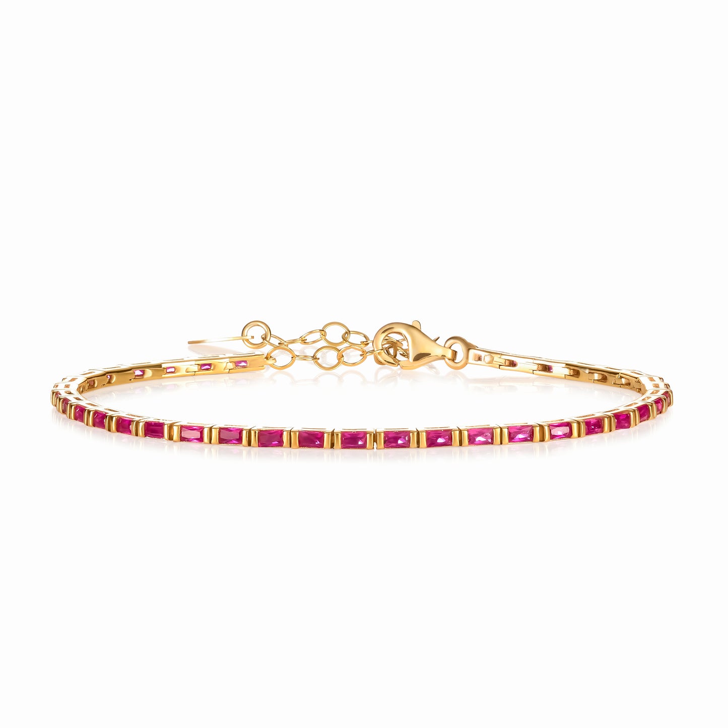 Red Gold Plated Sterling Silver Tennis Bracelet With Baguette-Cut Stones for Women