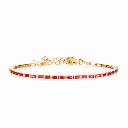 Red Gold Plated Sterling Silver Tennis Bracelet With Baguette-Cut Stones for Women