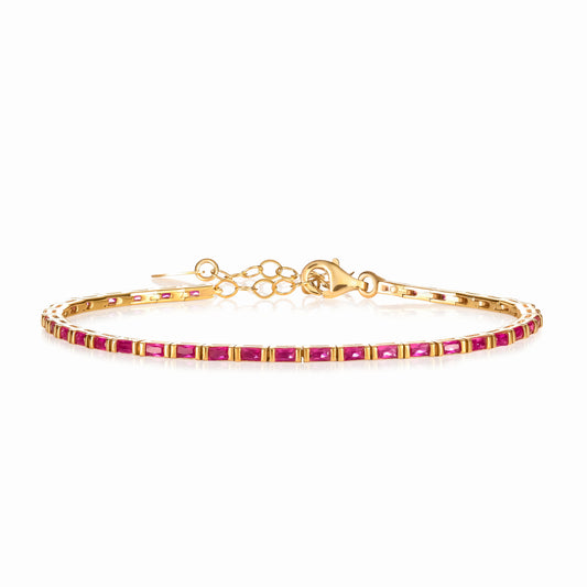 Red Gold Plated Sterling Silver Tennis Bracelet With Baguette-Cut Stones for Women