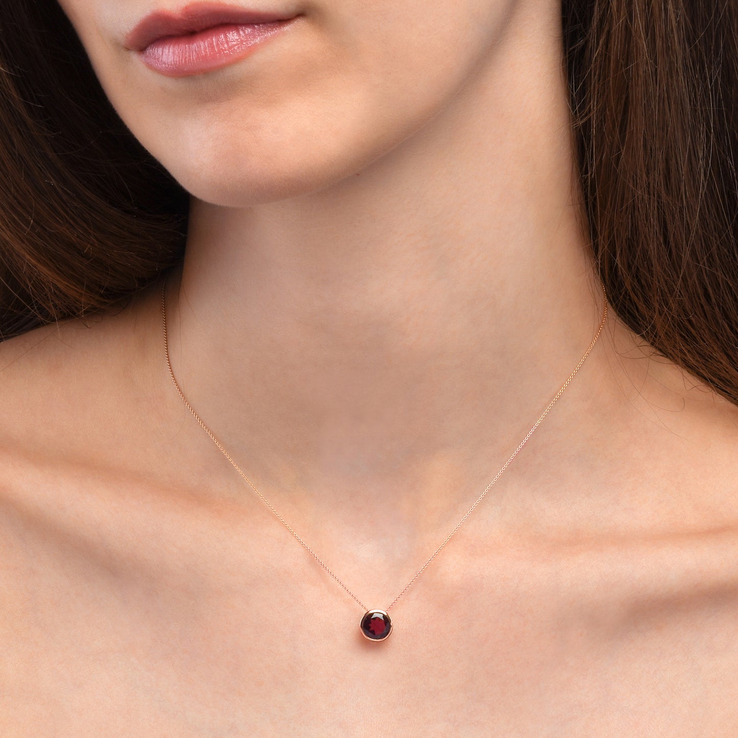 Rose Gold Vermeil Bezel Set Rhodolite Pendant Necklace For Women