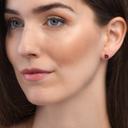 Rose Gold Vermeil Bezel Set Rhodolite Stud Earrings For Women