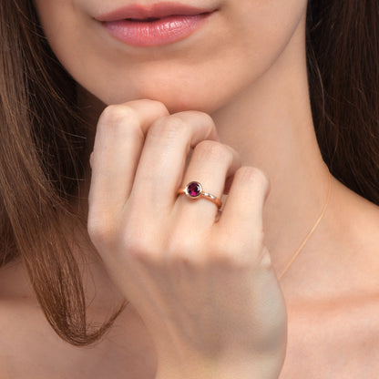 Dainty Rose Gold Vermeil Bezel Set Rhodolite Ring For Women