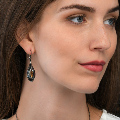 Black Sterling Silver Multicolored Gemstone Teardrop Earrings For Women
