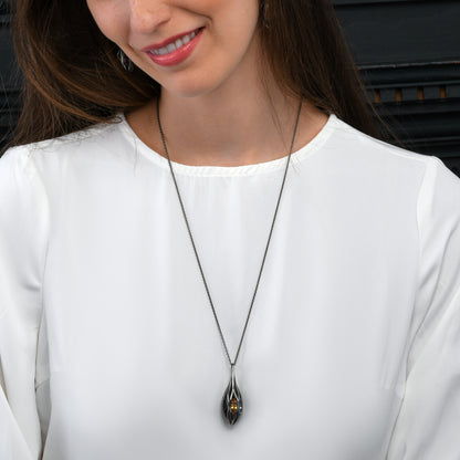Black Sterling Silver Vermeil Gemstone Teardrop Pendant Necklace For Women