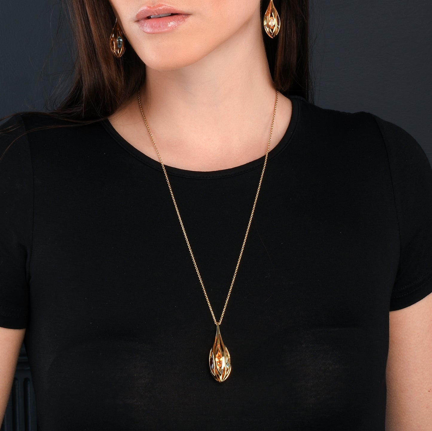 Gold Vermeil Gemstone Teardrop Pendant Necklace For Women