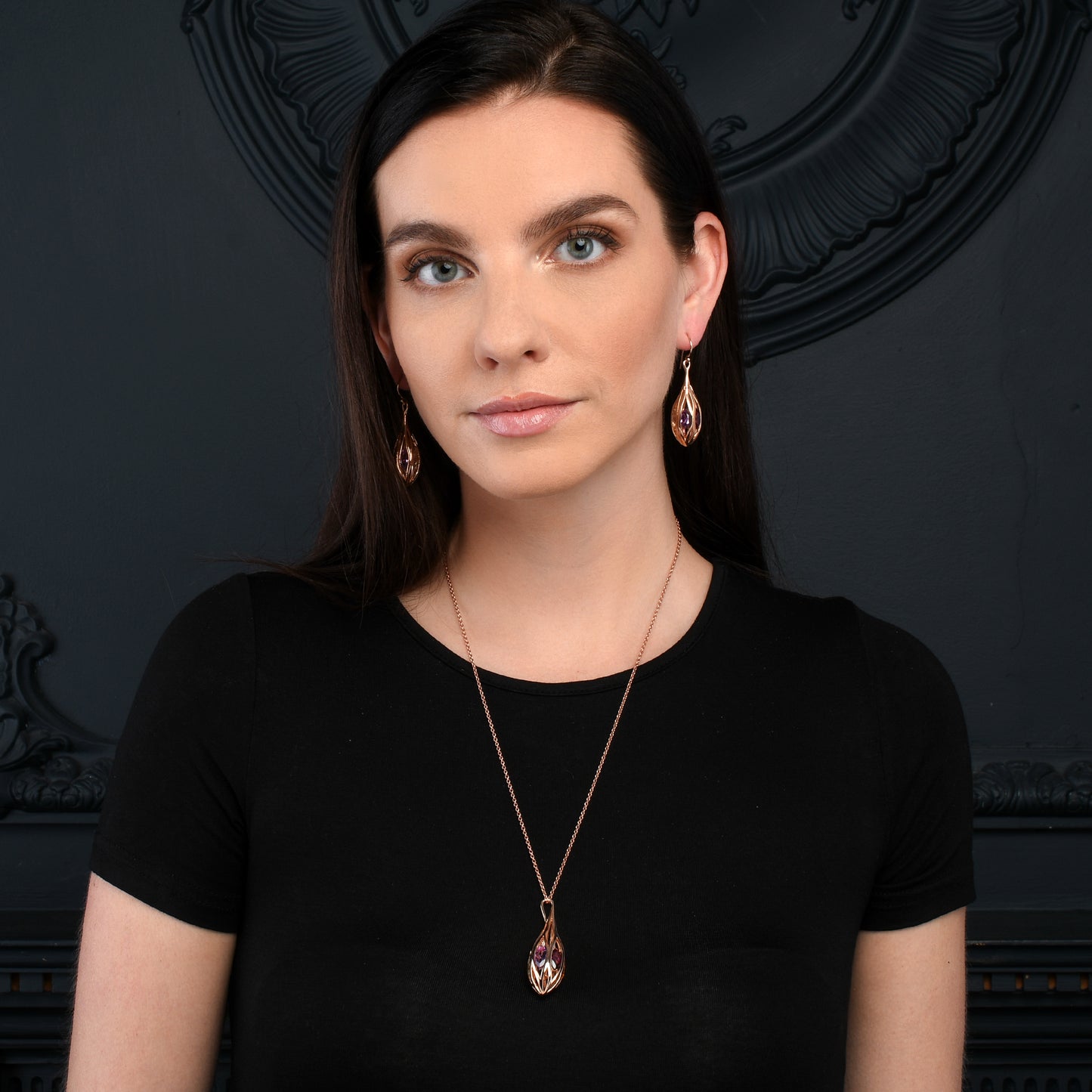 Rose Gold Vermeil Gemstone Teardrop Pendant Necklace For Women