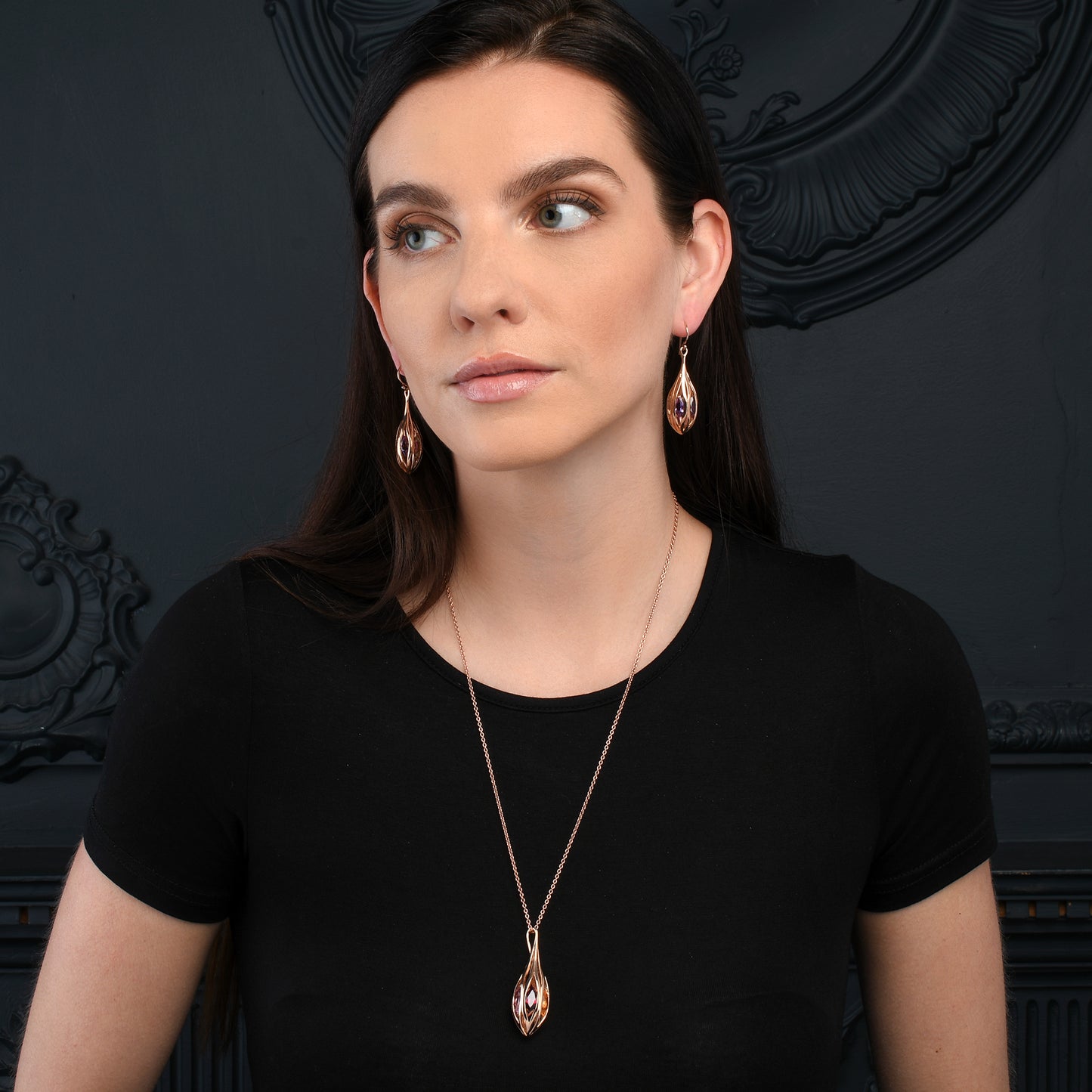 Rose Gold Vermeil Gemstone Teardrop Pendant Necklace For Women