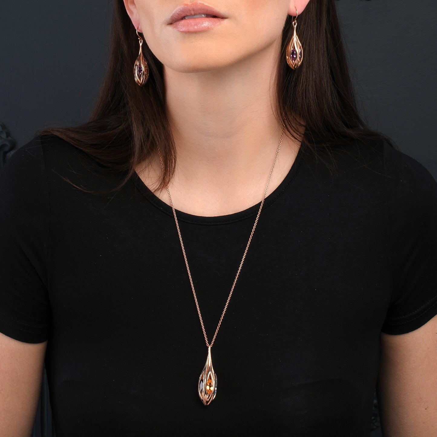 Rose Gold Vermeil Gemstone Teardrop Pendant Necklace For Women