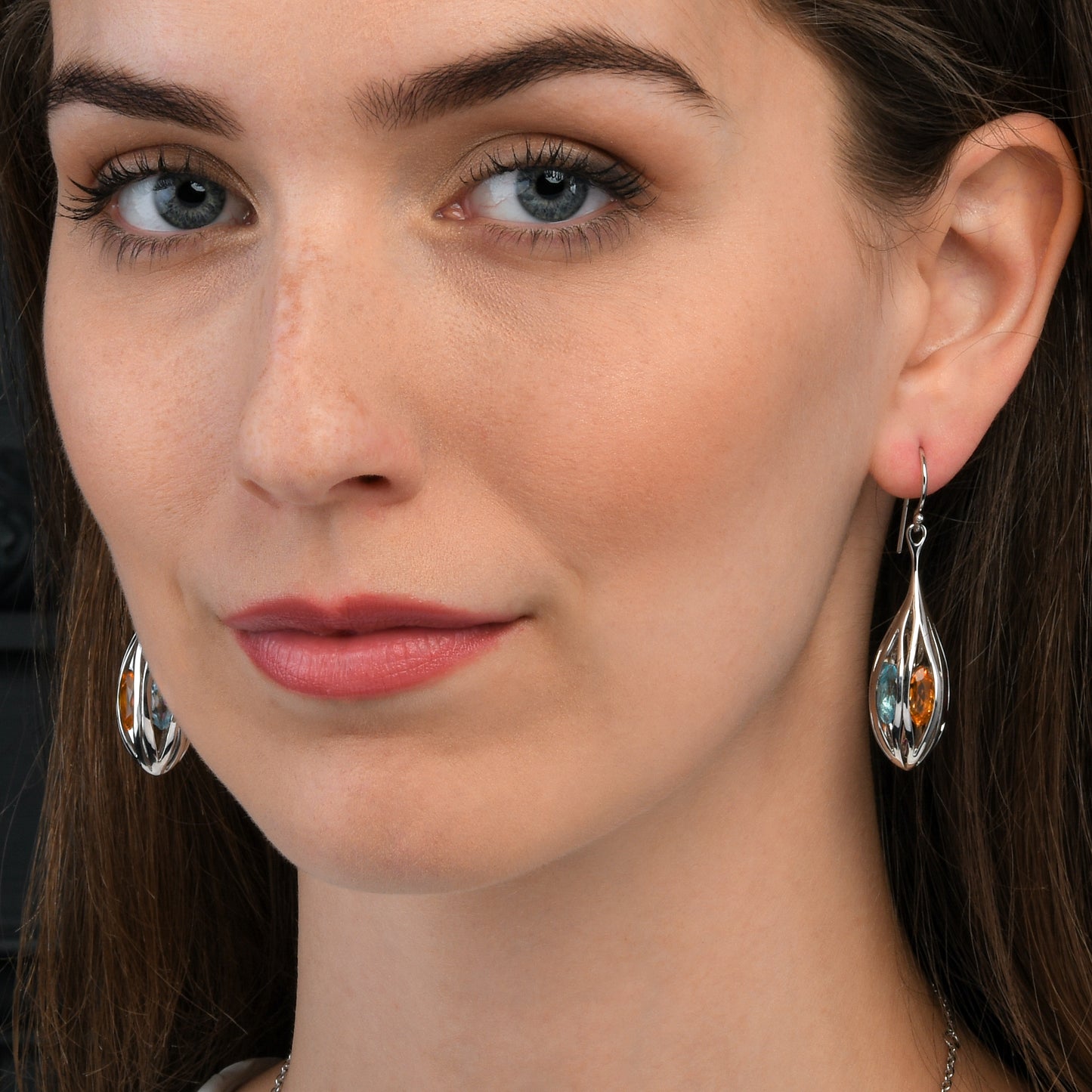 Sterling Silver Multicolored Gemstone Teardrop Earrings For Women
