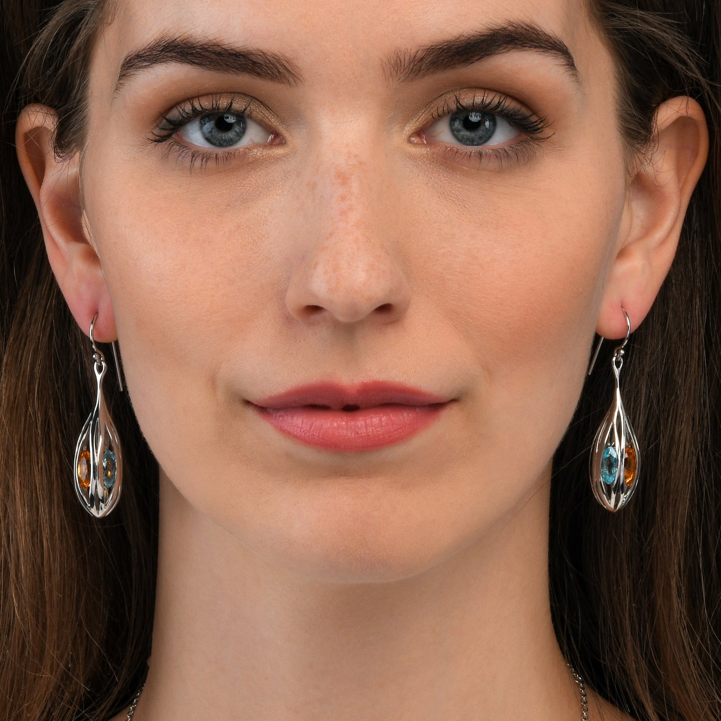 Sterling Silver Multicolored Gemstone Teardrop Earrings For Women