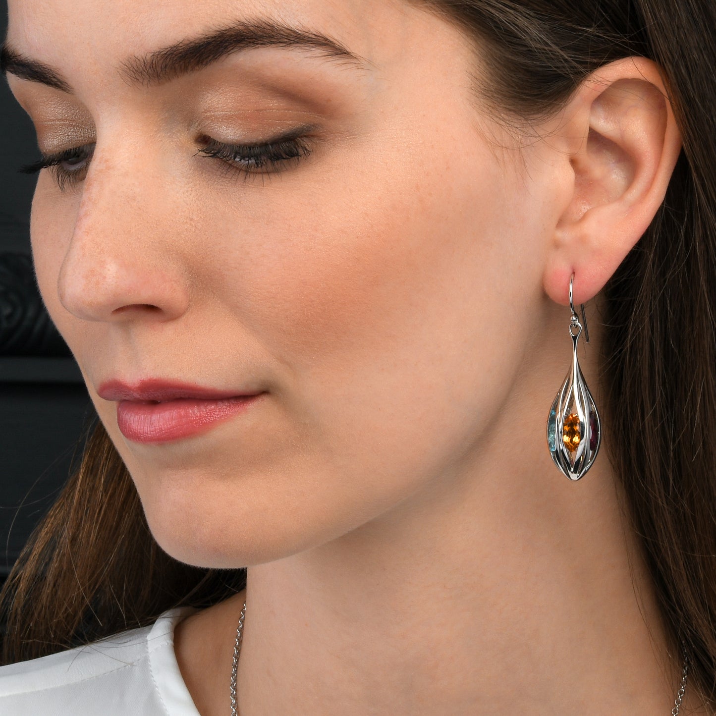 Sterling Silver Multicolored Gemstone Teardrop Earrings For Women
