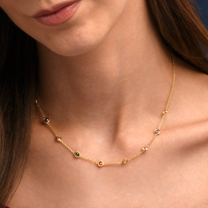 Gold Plated Sterling Silver Chain Necklace with Multi Coloured Cubic Zirconia Stones