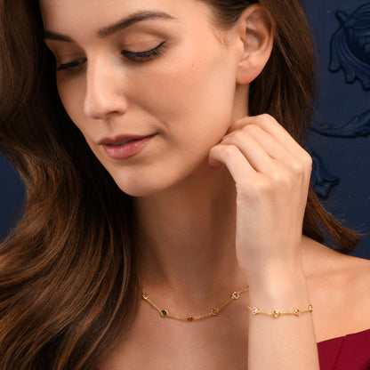 Gold Plated Sterling Silver Chain Bracelet with Multi Coloured Cubic Zirconia Stones