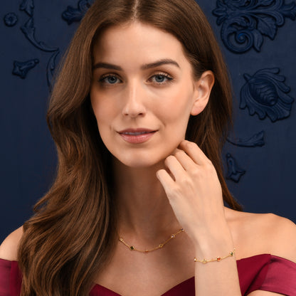 Gold Plated Sterling Silver Chain Bracelet with Multi Coloured Cubic Zirconia Stones