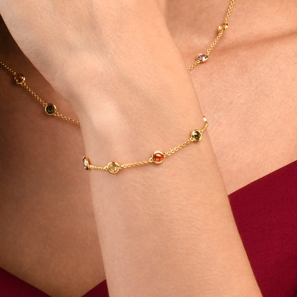 Gold Plated Sterling Silver Chain Bracelet with Multi Coloured Cubic Zirconia Stones