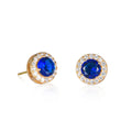 Gold Plated Classic Round Blue Halo Stud Earrings with Cubic Zirconia For Women