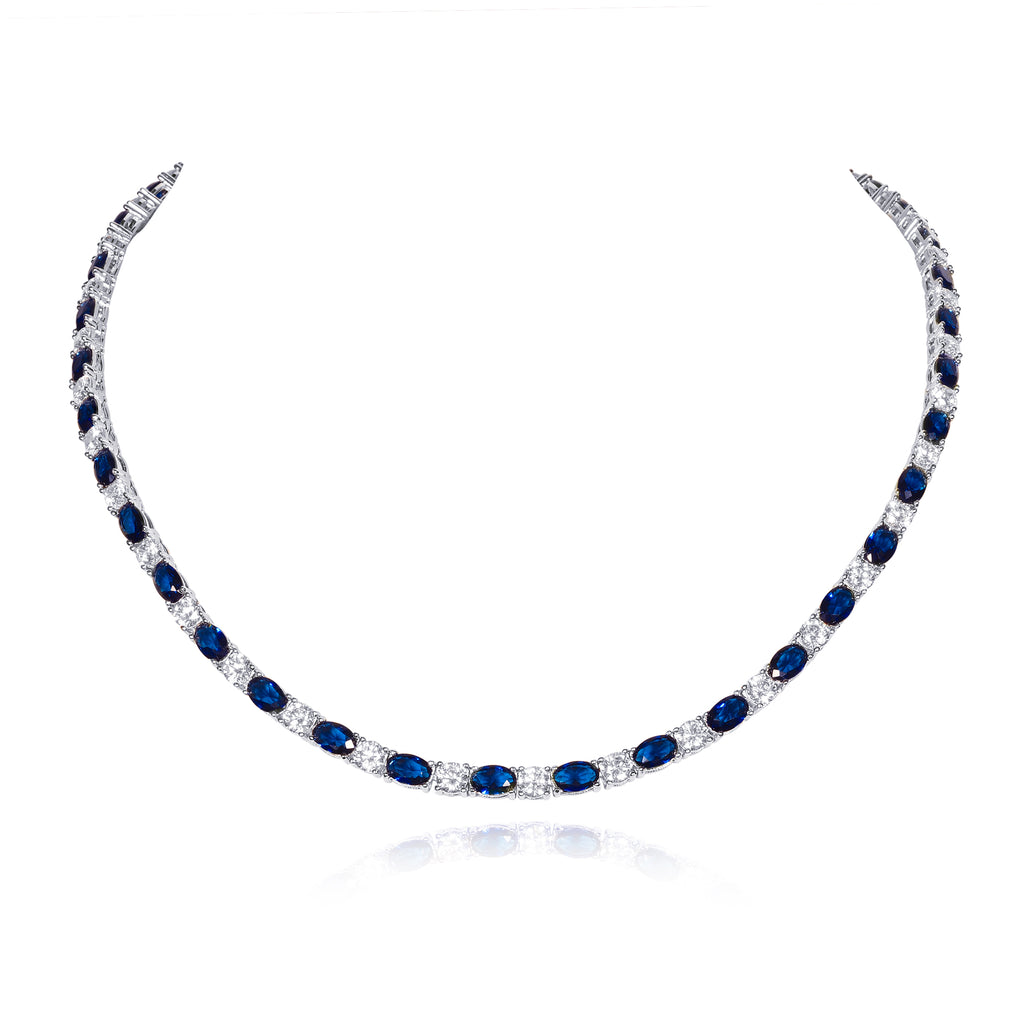 Blue Tennis Necklace for Women in 925 Sterling Silver