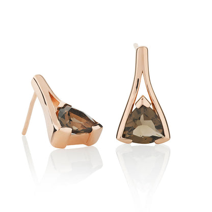 Rose Gold Vermeil Trillion Cut Smoky Quartz Gemstone Stud Earrings For Women