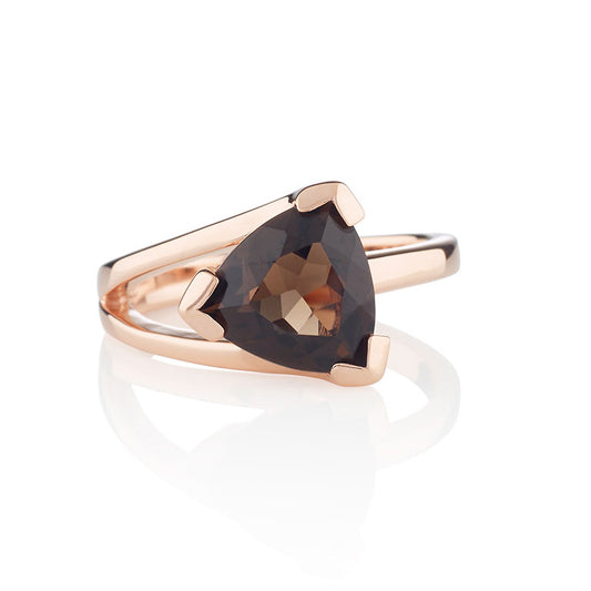 Rose Gold Vermeil Trillion Cut Smoky Quartz Gemstone Ring For Women