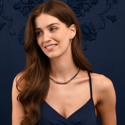 Blue Crystal Necklace with Round & Pear Shaped Cubic Zirconia Stones For Women