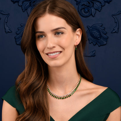 Green Crystal Necklace with Round & Pear Shaped Cubic Zirconia Stones For Women