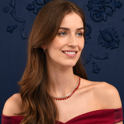 Red Crystal Necklace with Round & Pear Shaped Cubic Zirconia Stones For Women