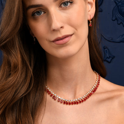 Red Crystal Necklace with Round & Pear Shaped Cubic Zirconia Stones For Women