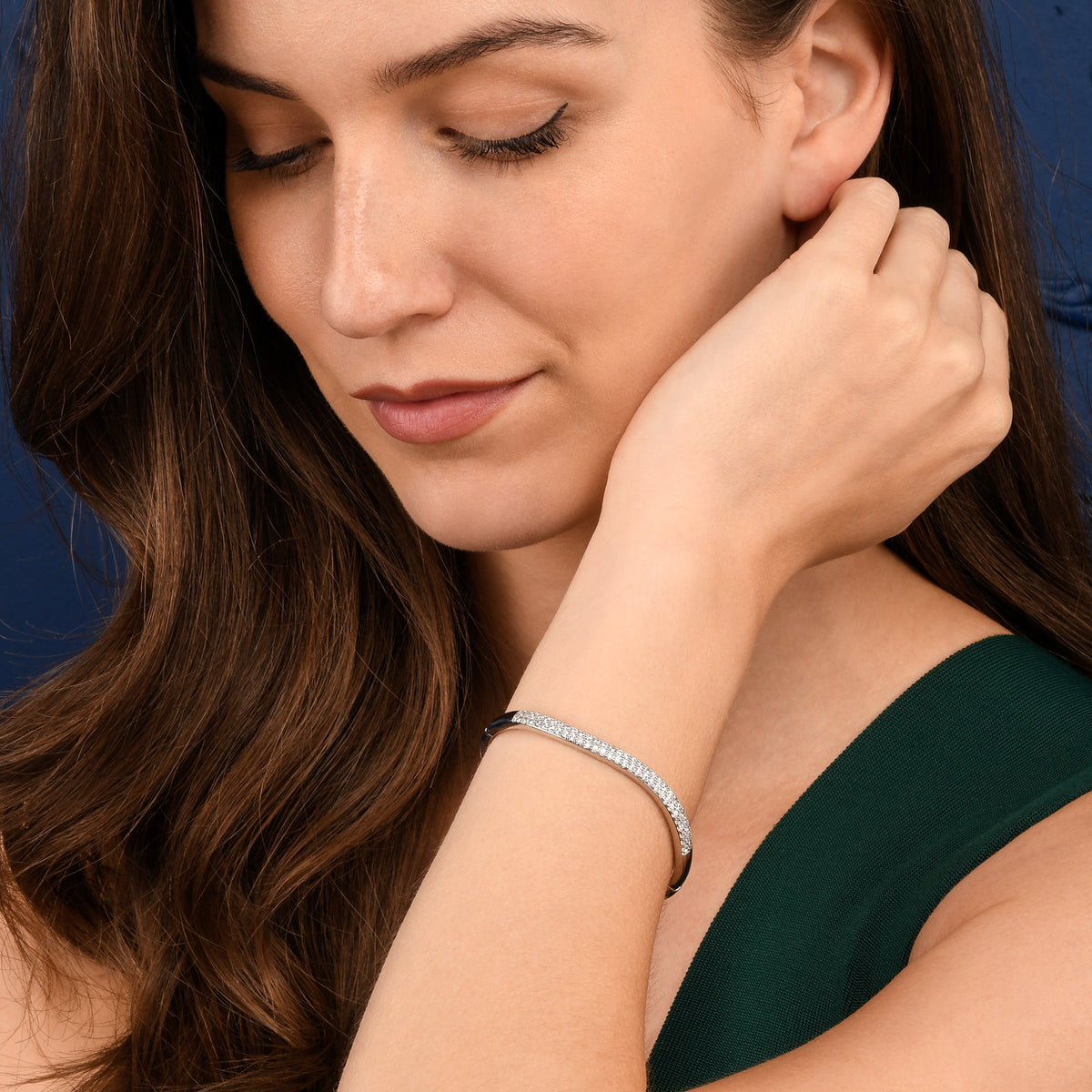 Silver S-Shape Cubic Zirconia Bangle Bracelet For Women