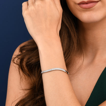 Silver S-Shape Cubic Zirconia Bangle Bracelet For Women
