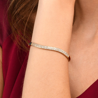 Gold S-Shape Cubic Zirconia Bangle Bracelet For Women