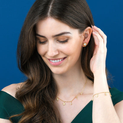Gold Plated Sterling Silver Necklace with Starfish, Shells, Seahorse and Coral Charms for Women