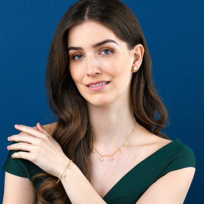 Gold Plated Sterling Silver Necklace with Starfish, Shells, Seahorse and Coral Charms for Women
